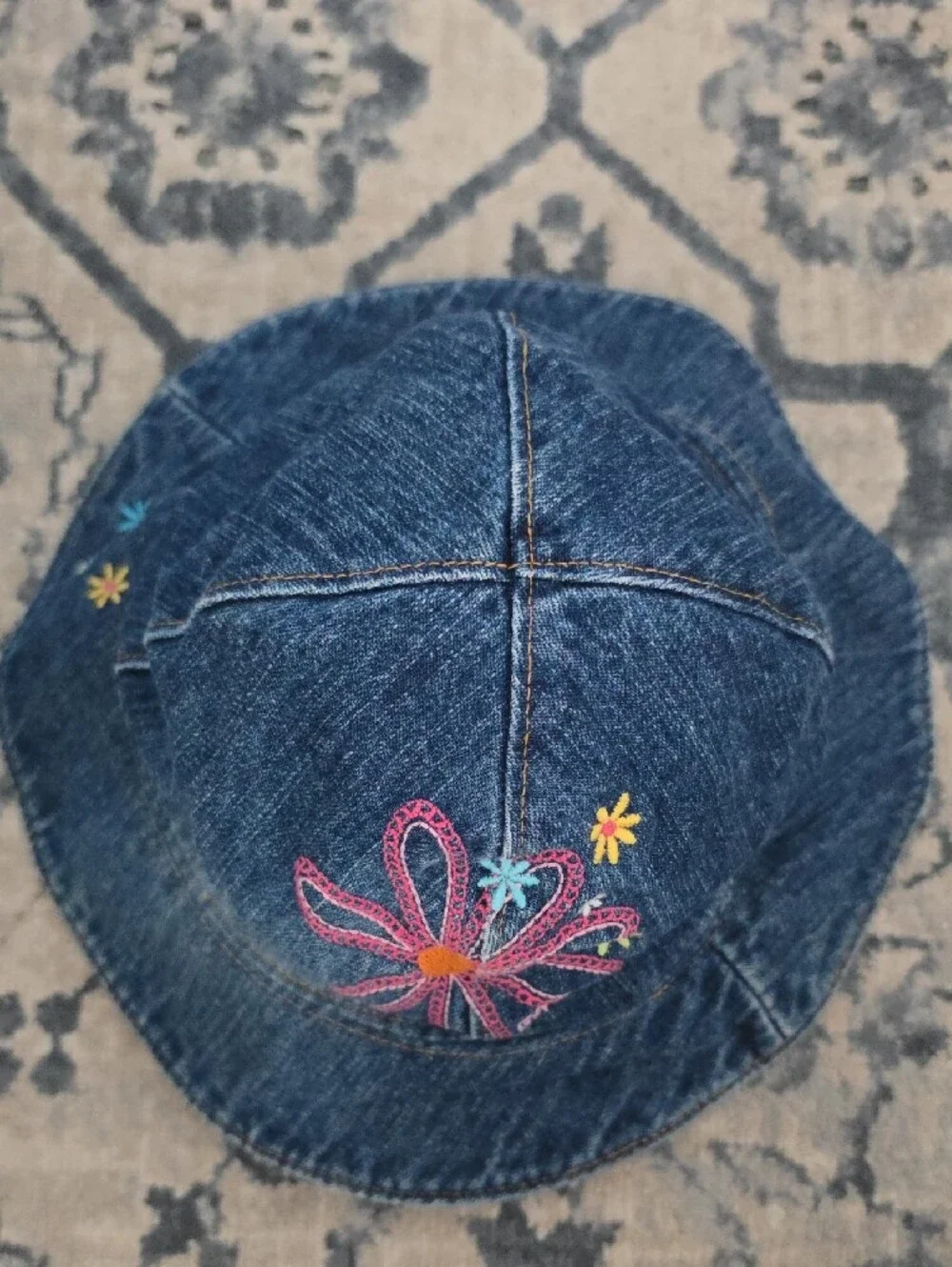 Vintage OshKosh B'gosh Denim Embroidered Floral Bucket Hat Sz 2T - 4T Y2K